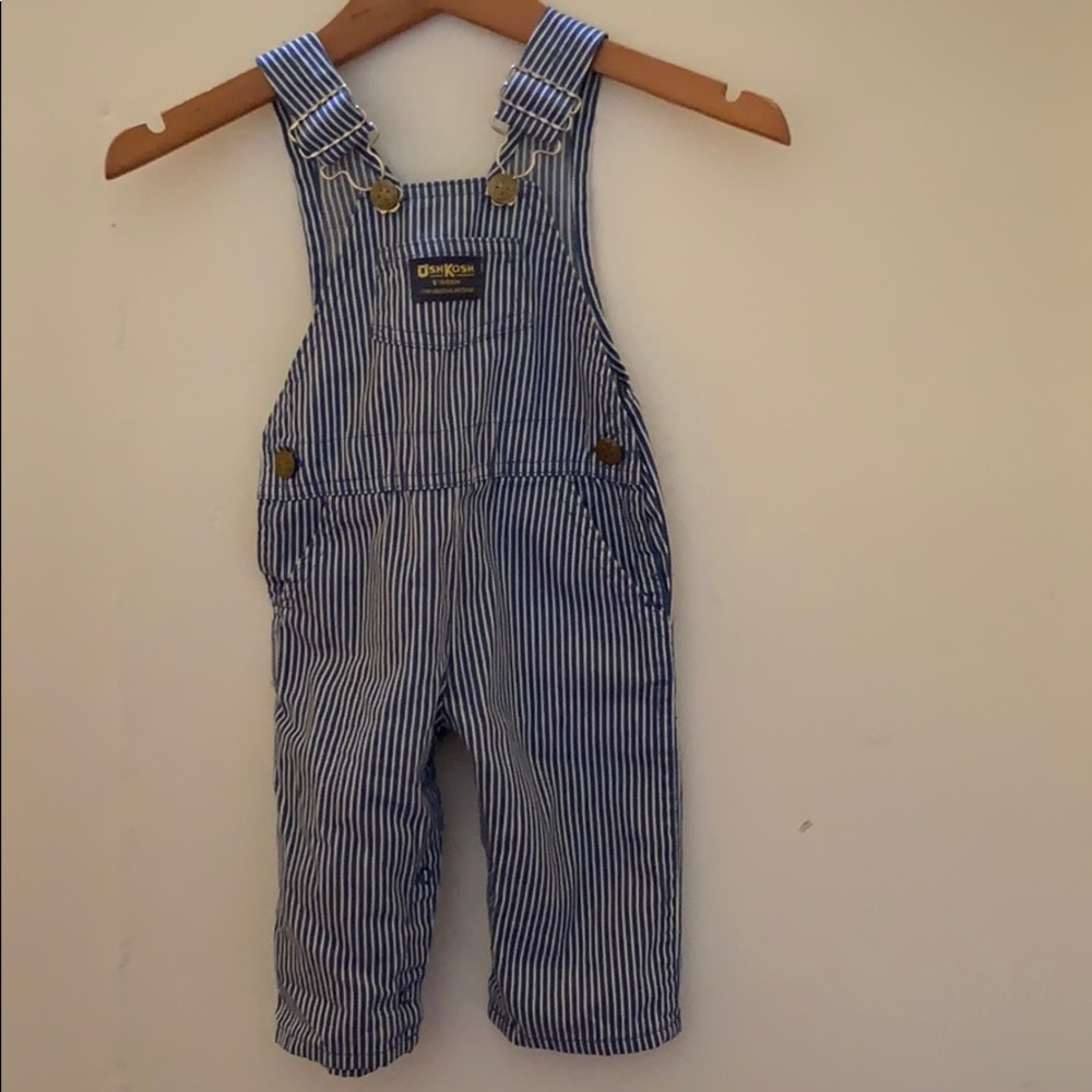 Vintage OshKosh Engineer Overalls 9-12M Blue/White